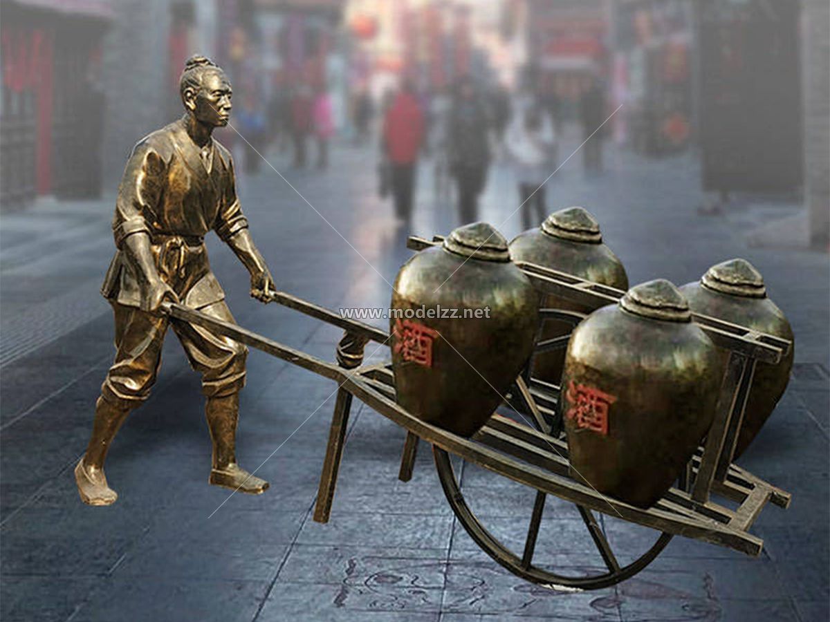 Street Seller Imitation copper fiberglass sculpture