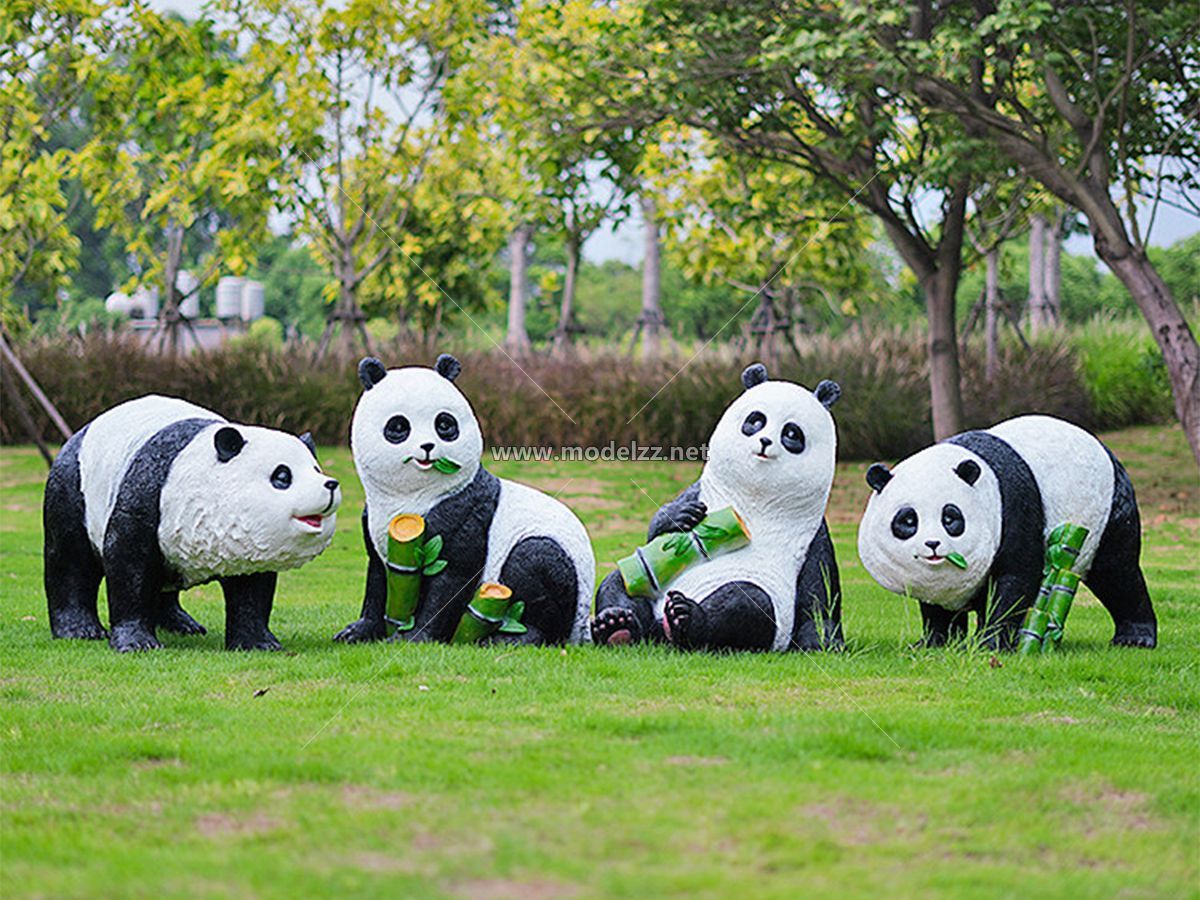 Panda FRP Cartoon Mascot Figure Statues