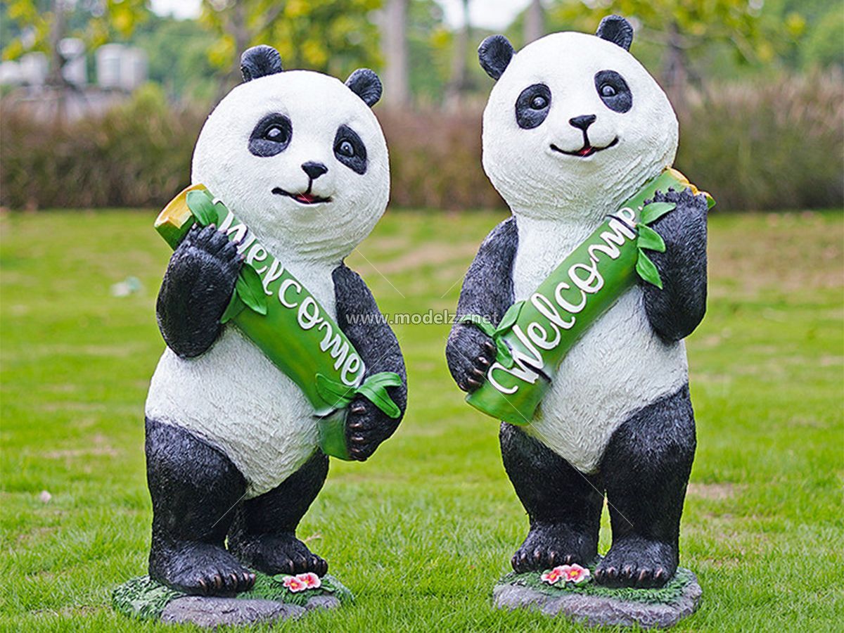 Panda FRP Cartoon Mascot Figure Statues