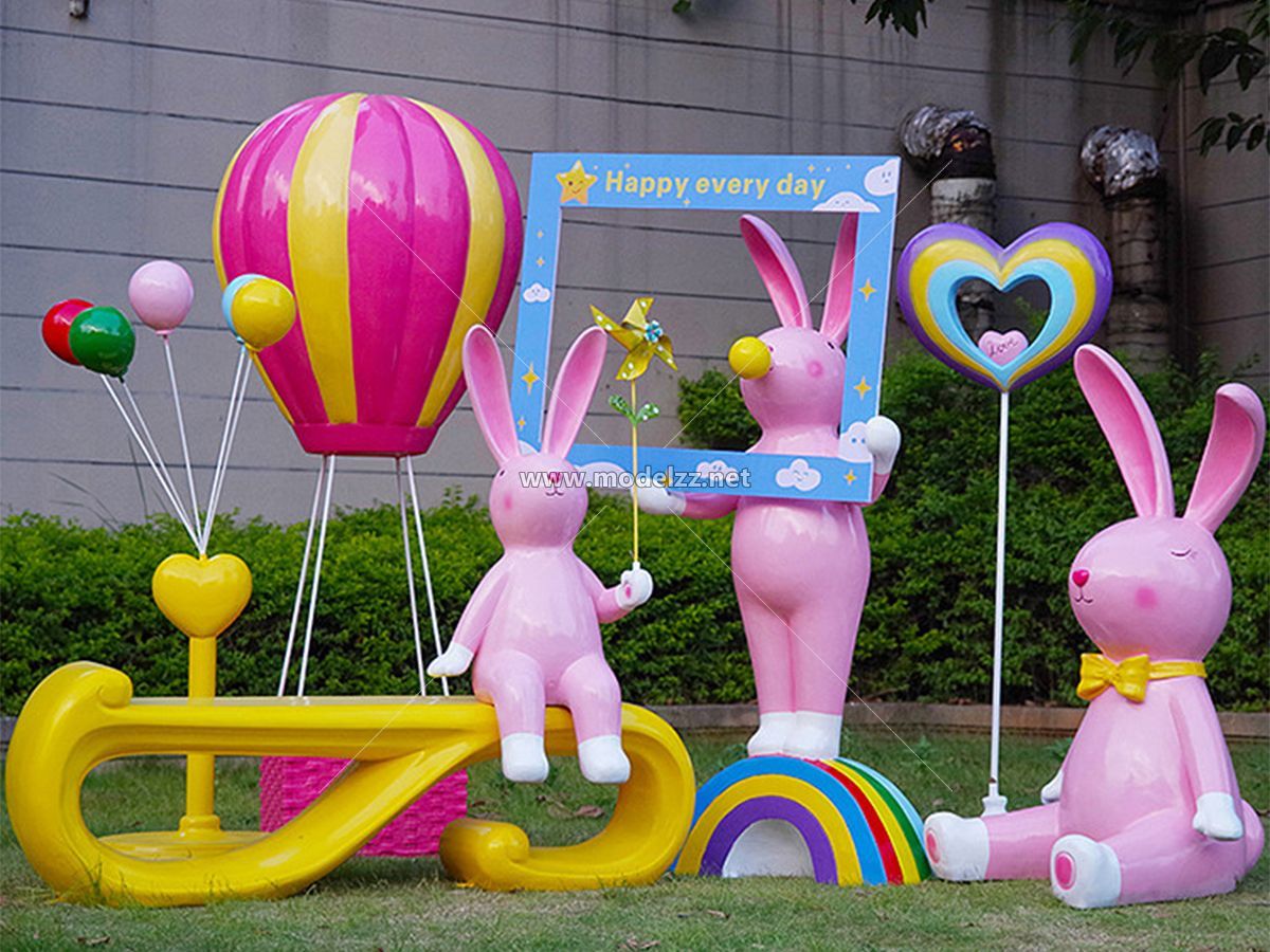 Cartoon Rabbit FRP Cartoon Mascot Figure