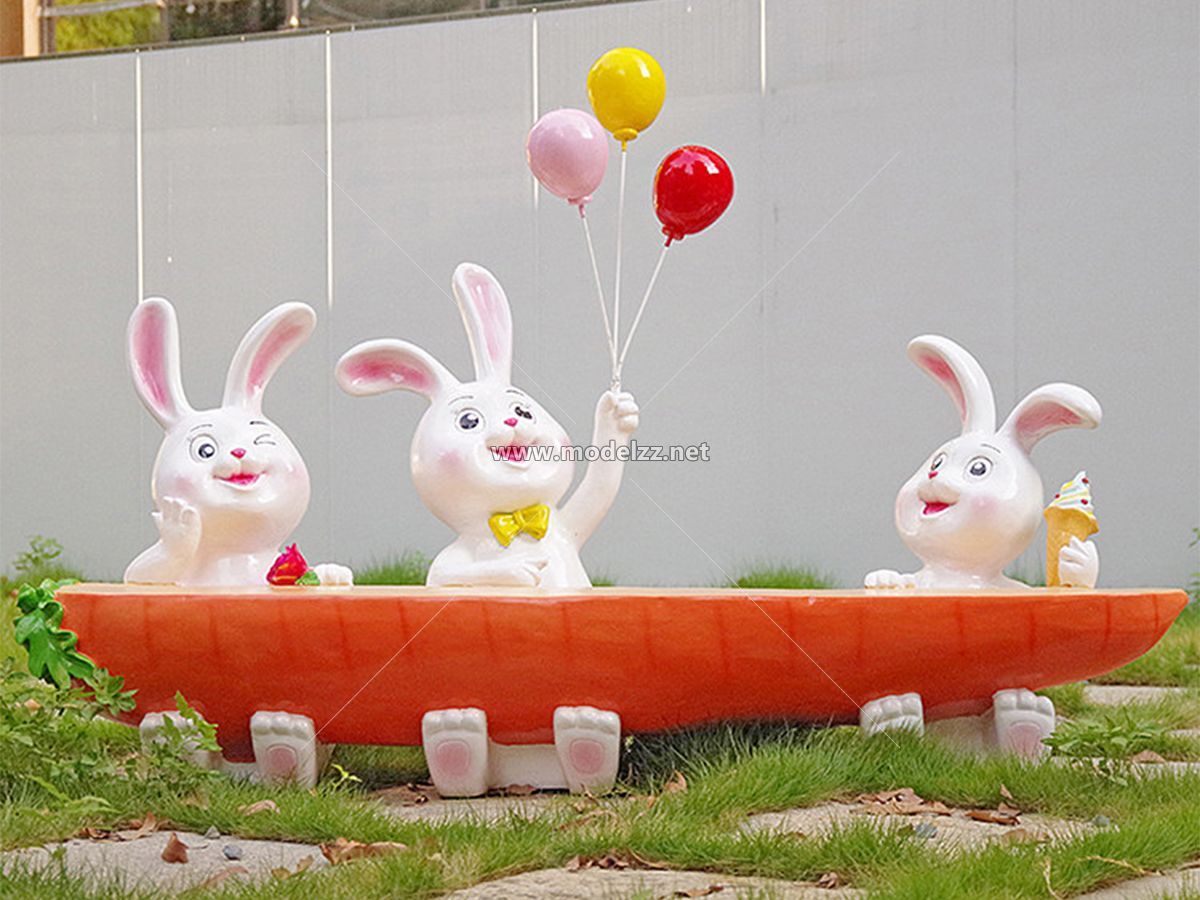 Cartoon Rabbit FRP Cartoon Mascot Figure